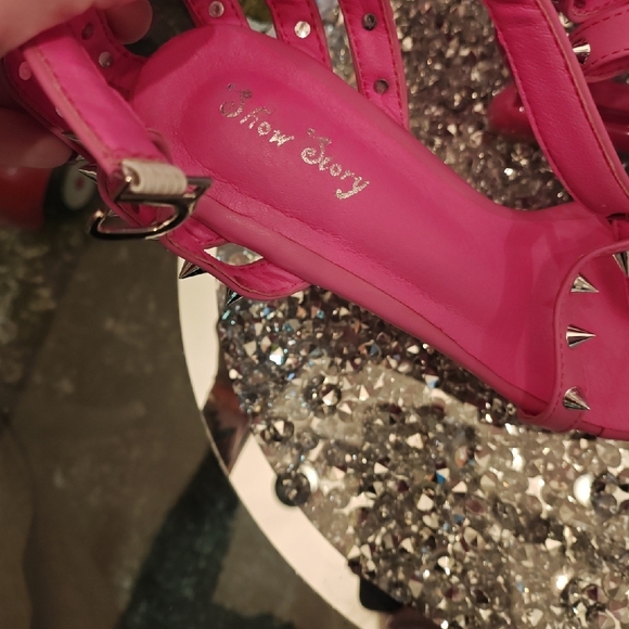 Pink Studded Women's Platform Sandals - Picture 2 of 8